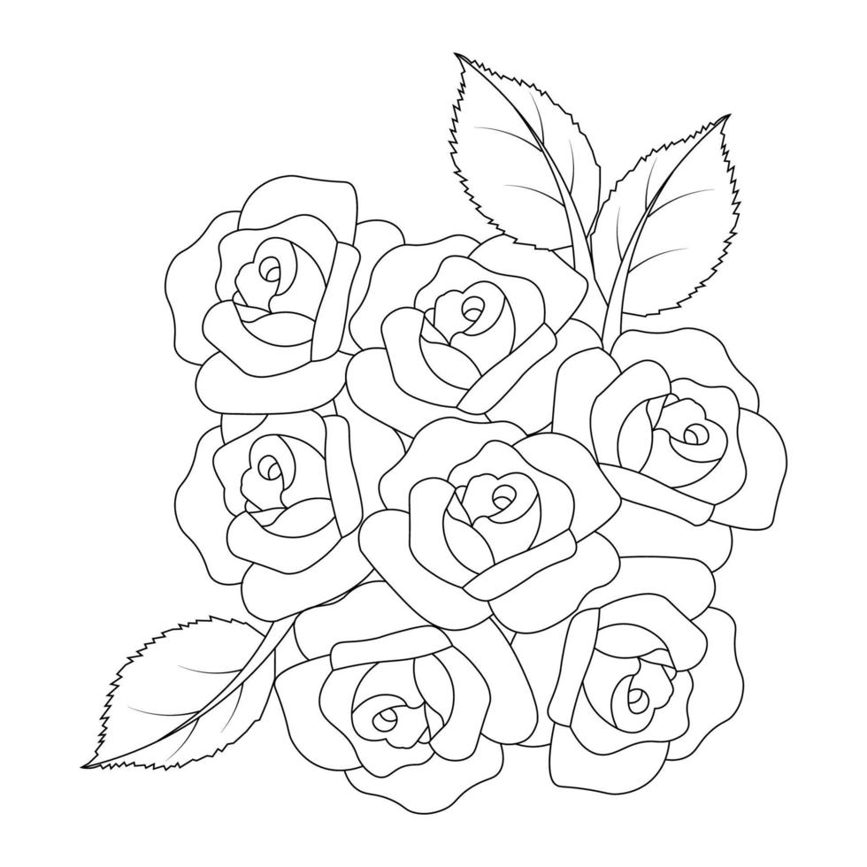 roses flower doodle repeat pattern with line art coloring page drawing of monochrome sketch design vector