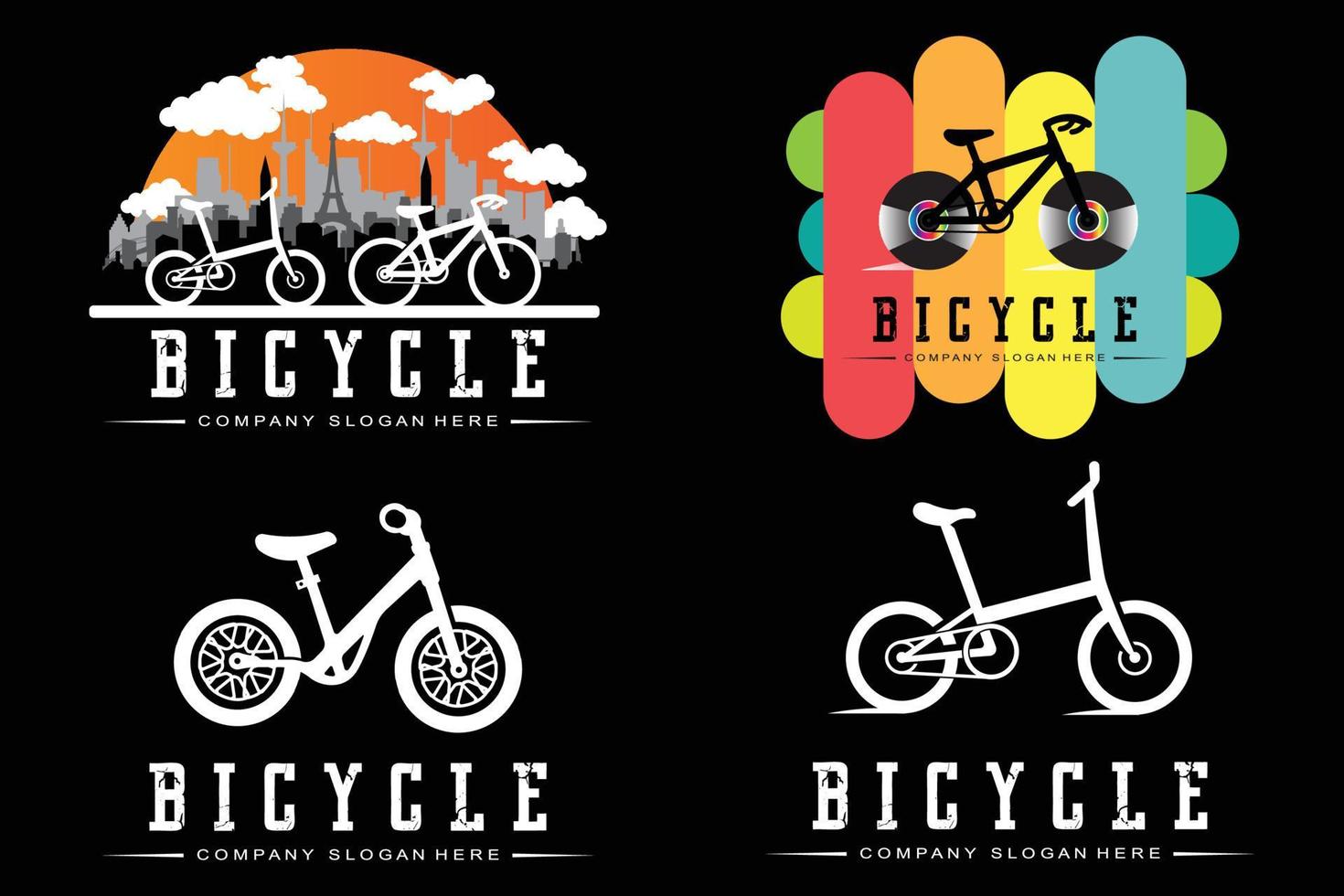 vector de icono de logotipo de bicicleta, vehículo para deportes, carreras, casual, cuesta abajo, plantilla retro