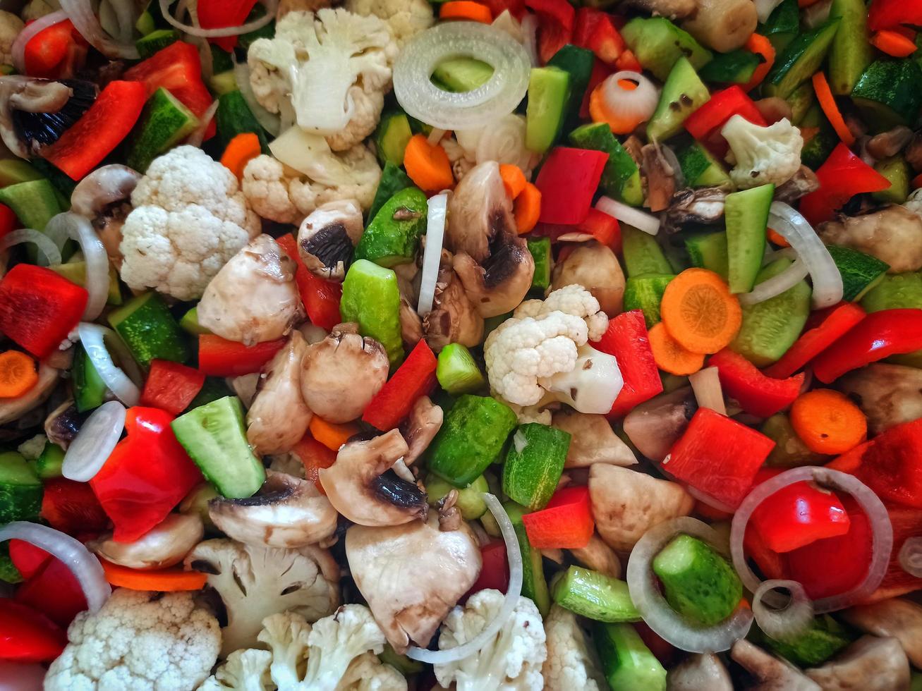 vegan food. assorted vegetables and mushrooms. multicolored food background photo