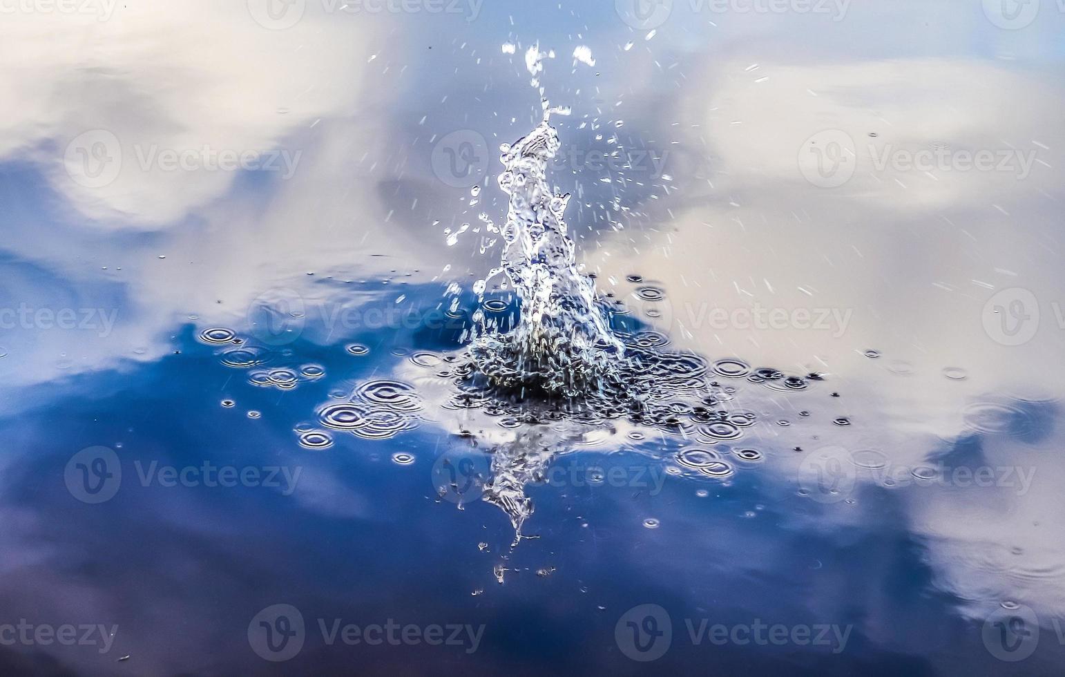 Beautiful water at a lake with splashing water and ripples on the surface with clouds and blue sky reflections photo