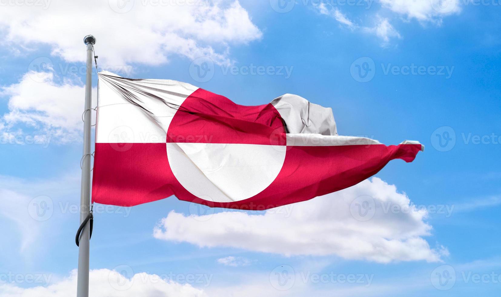 Greenland flag - realistic waving fabric flag. photo