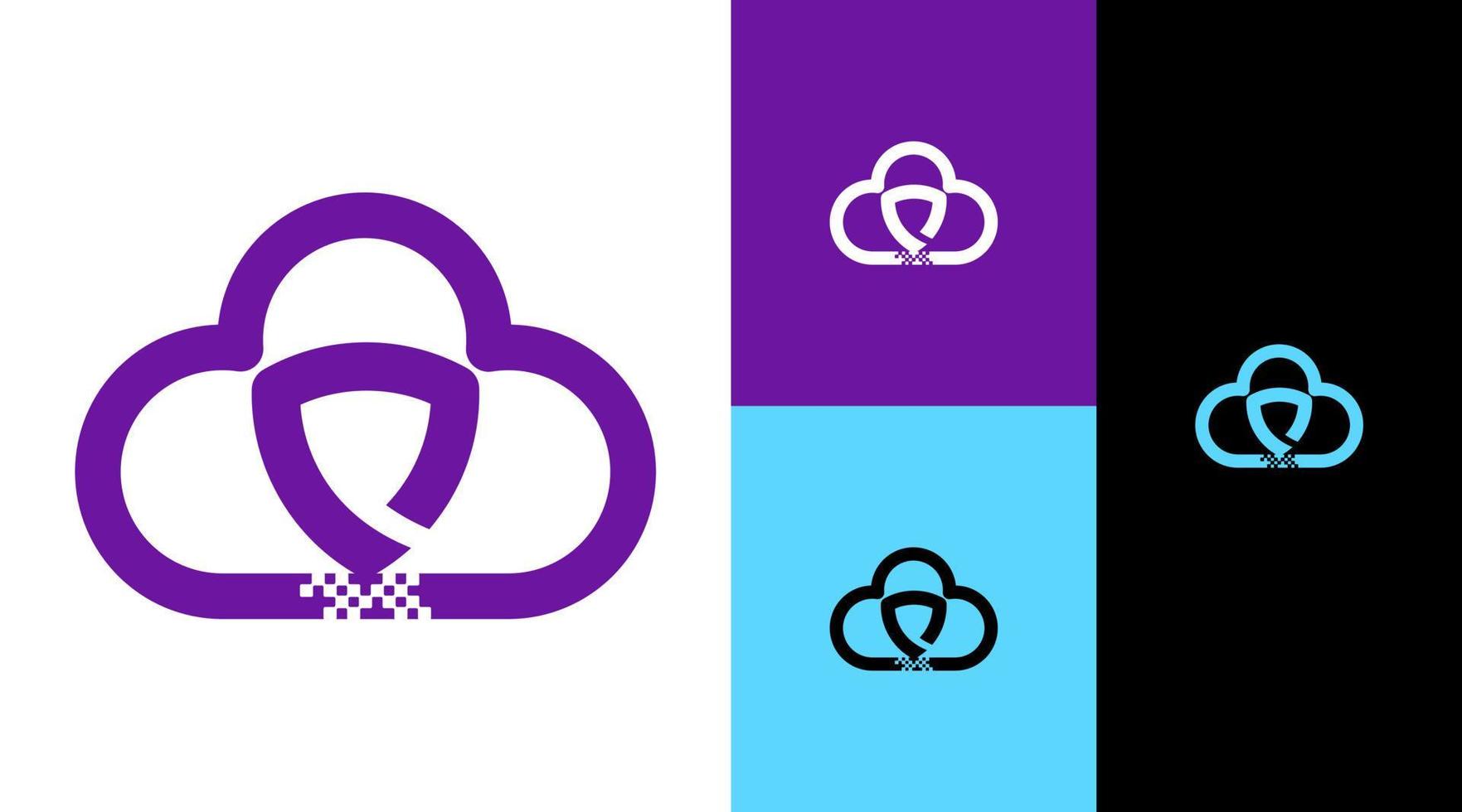 Cloud Data Protection Shield Technology Business Company Logo Design Concept vector