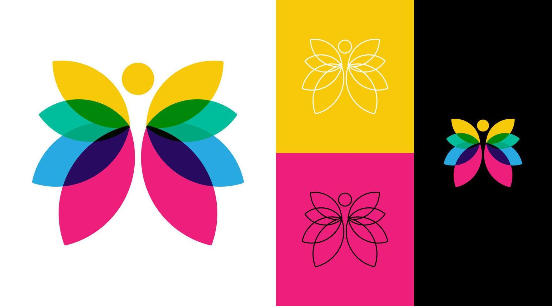 diseño de logotipo de grupo comunitario de diversidad de color de alas de mariposa vector