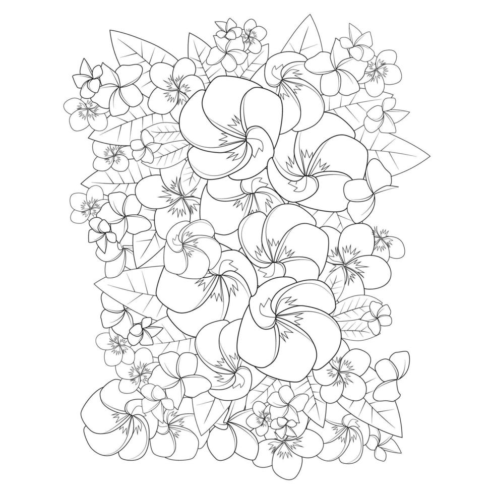 frangipani flower doodle coloring page outline vector illustration of isolated in white background