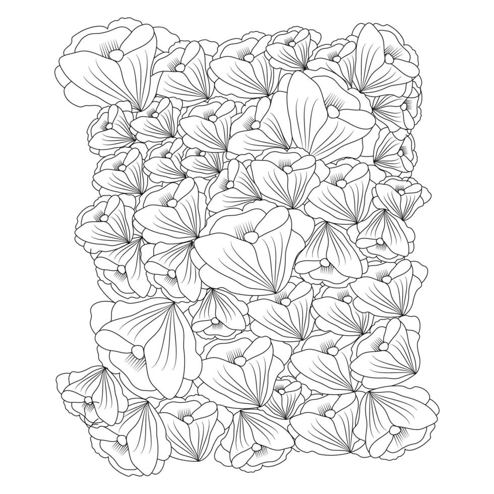 hermoso arte lineal de dibujo a mano libre floral de ilustración de ilustraciones de lápiz vector