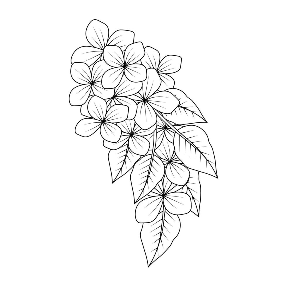 diseño de arte de línea en blanco y negro de la página del libro de colorear flor de garabato floreciente para imprimir vector