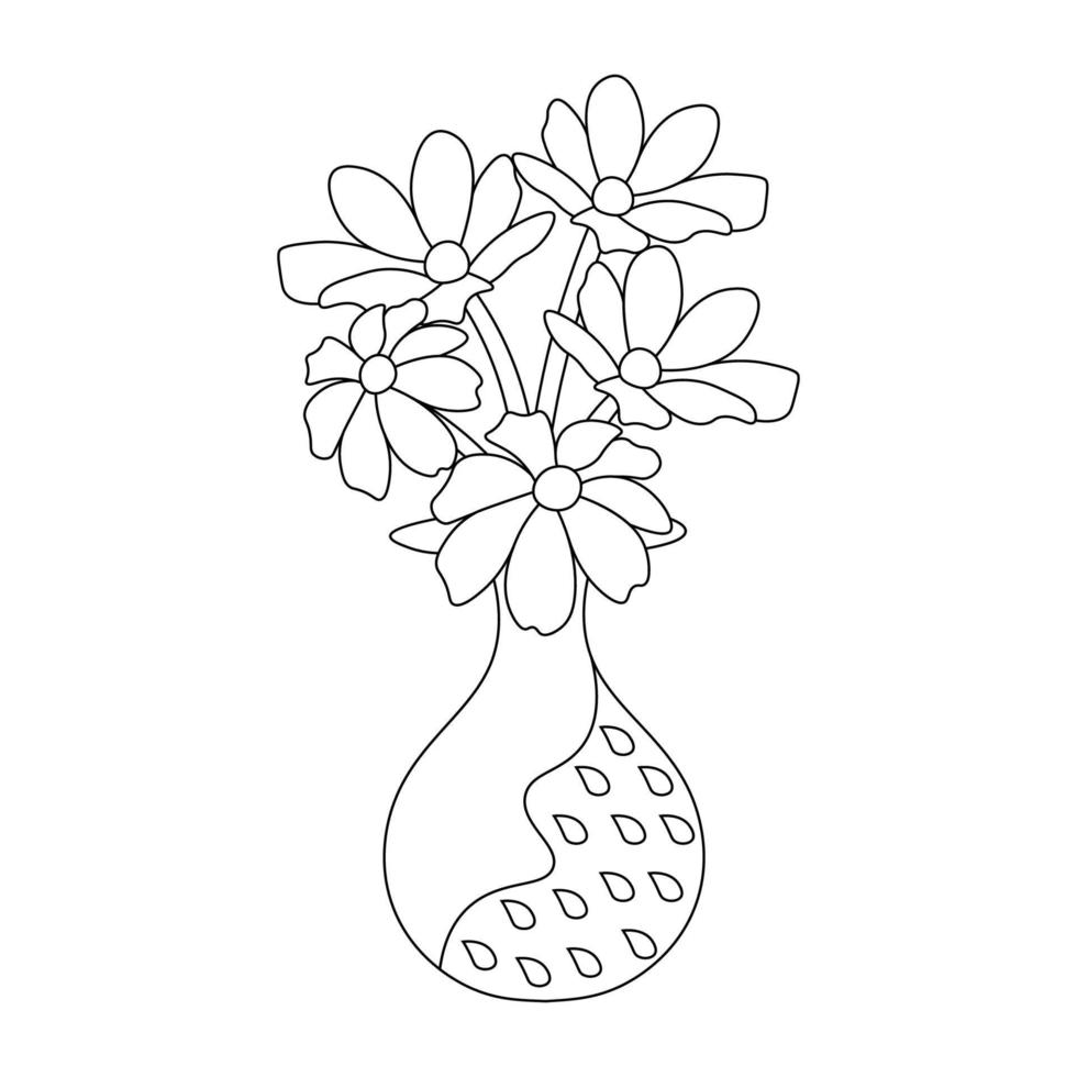 decorative flowerpot coloring page with vector graphic object line drawing