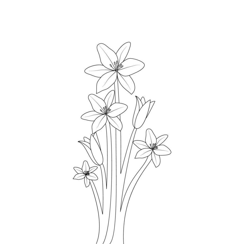 lily flower line art drawing of continuous pencil artwork for kid coloring page of printing element vector