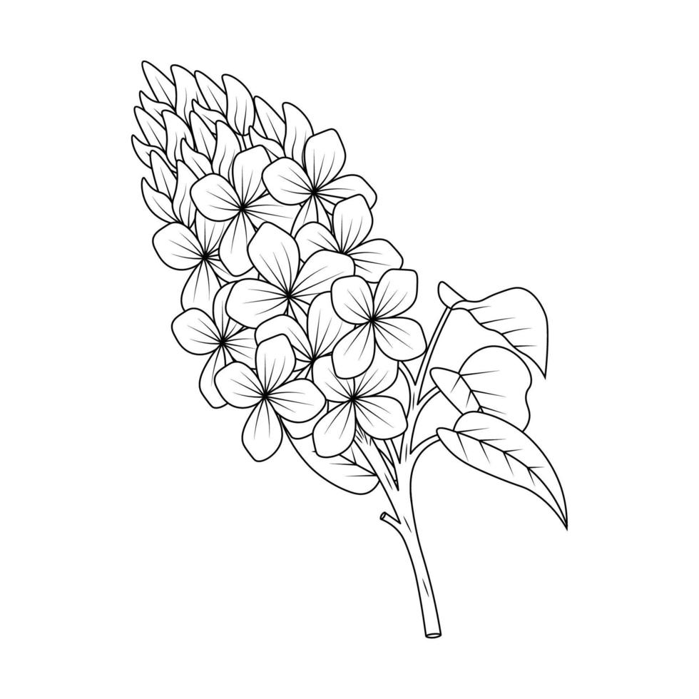 black and white line art design of blooming doodle flower coloring book page for printing vector