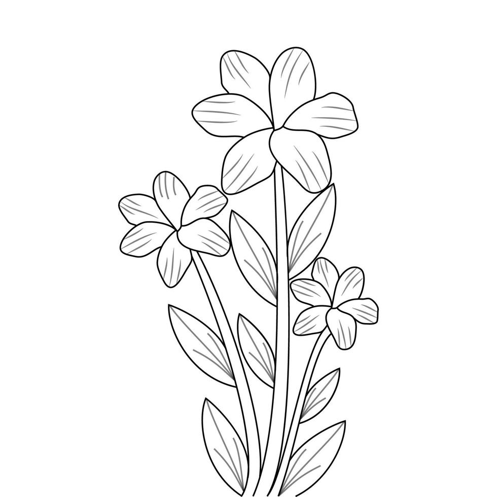 flower line art drawing of continuous pencil artwork for kid coloring page of printing element vector