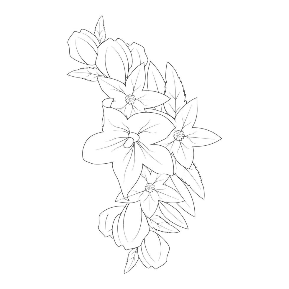 bell flower drawing coloring page of doodle style print graphic element vector