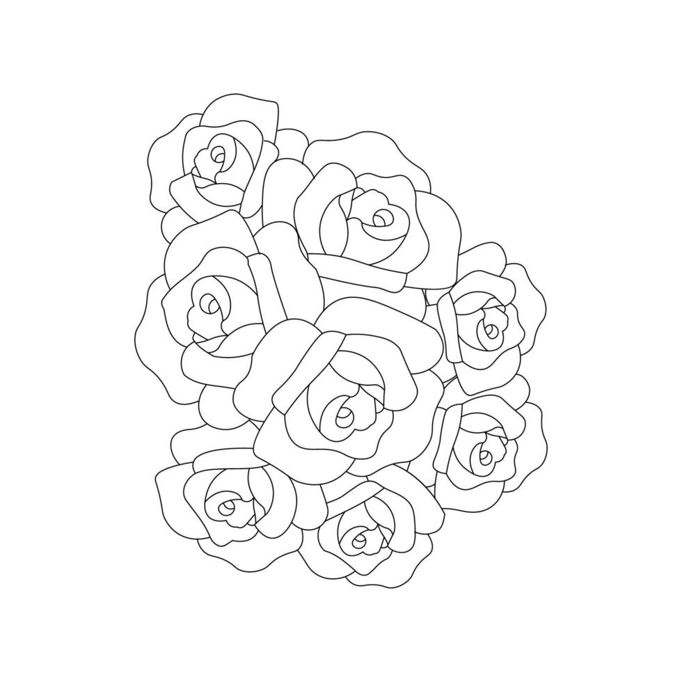 roses flower doodle repeat pattern with line art coloring page drawing of monochrome sketch design vector