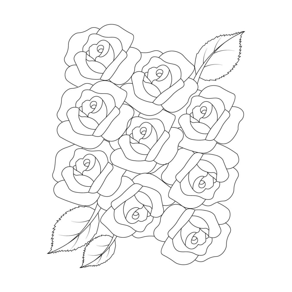 roses flower doodle repeat pattern with line art coloring page drawing of monochrome sketch design vector