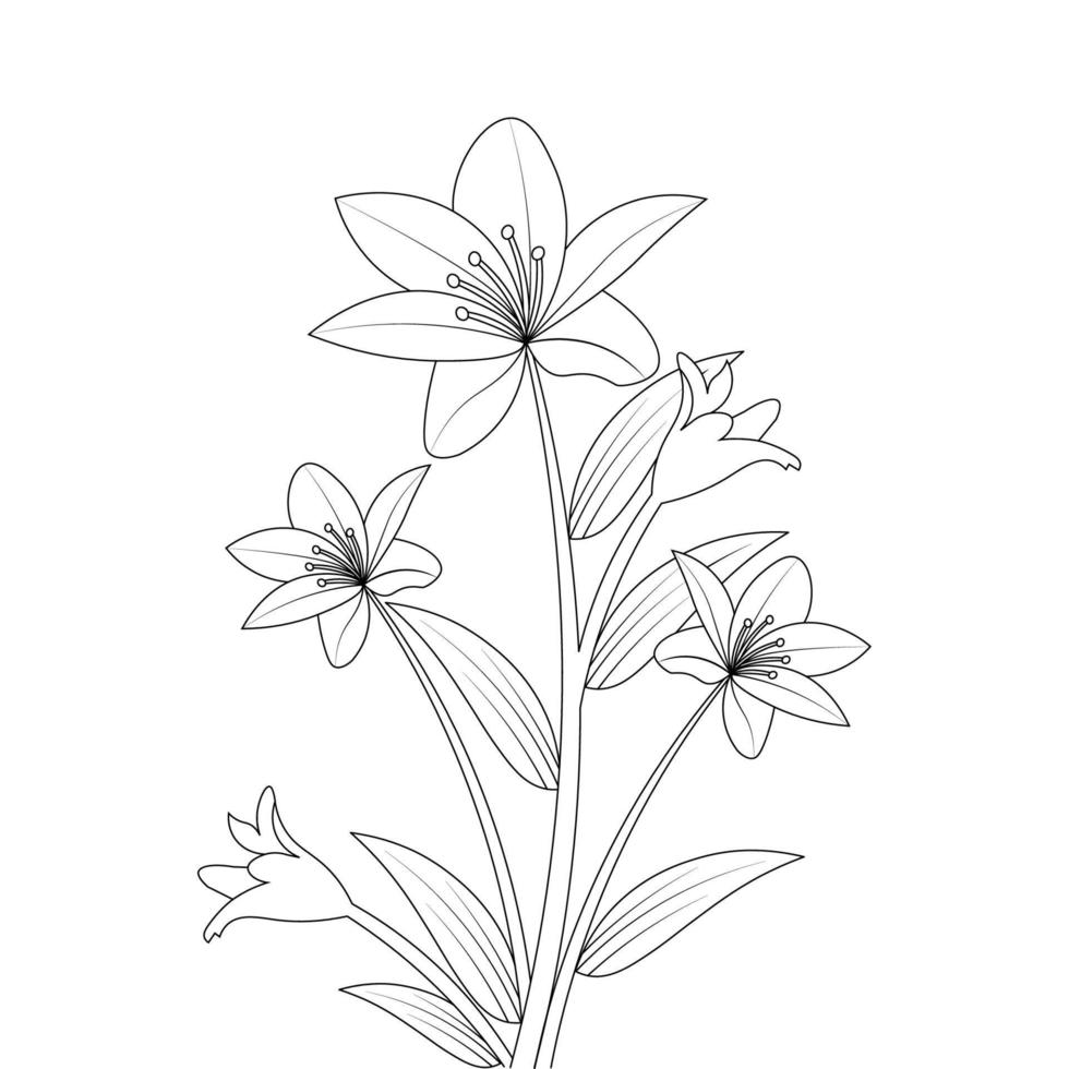dibujo de arte de línea de flor de lirio de ilustraciones de lápiz continuo para niños página para colorear de elemento de impresión vector