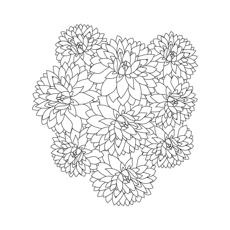 dahlia or dalia flower coloring page of vector illustrations in hand drawn sketch doodle style line art