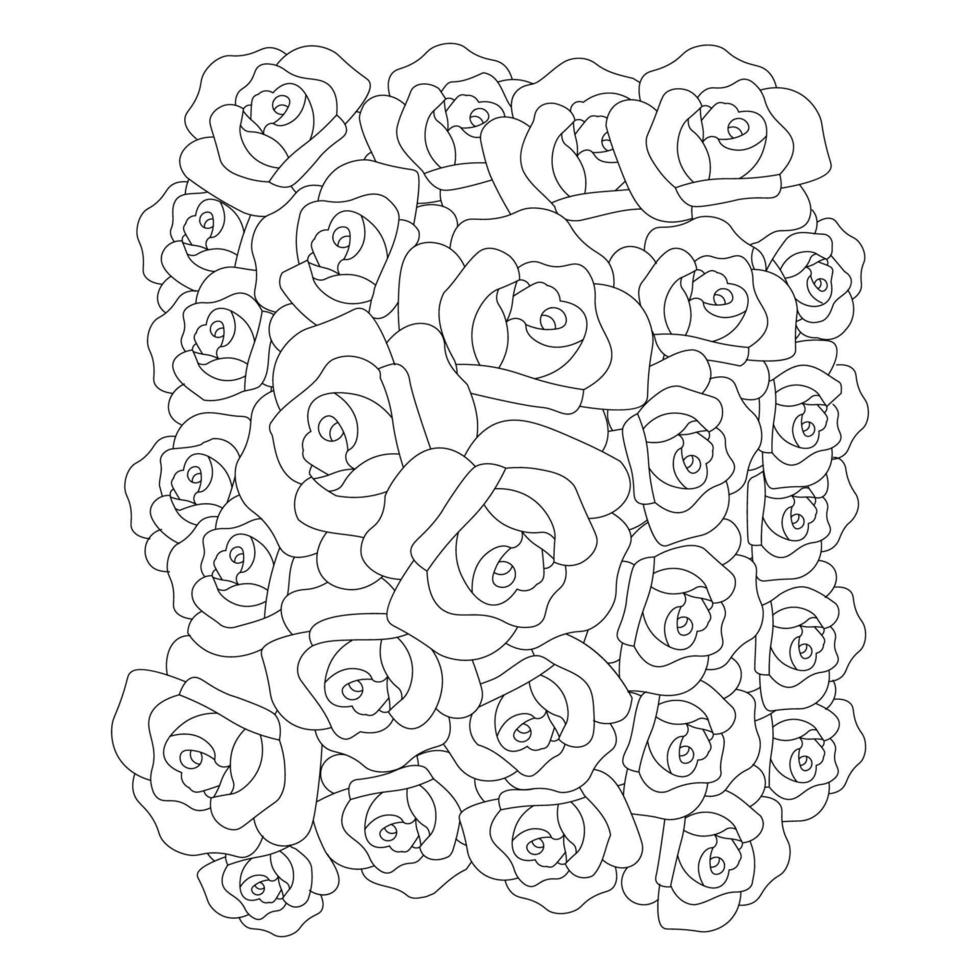 roses flower doodle repeat pattern with line art coloring page drawing of monochrome sketch design vector
