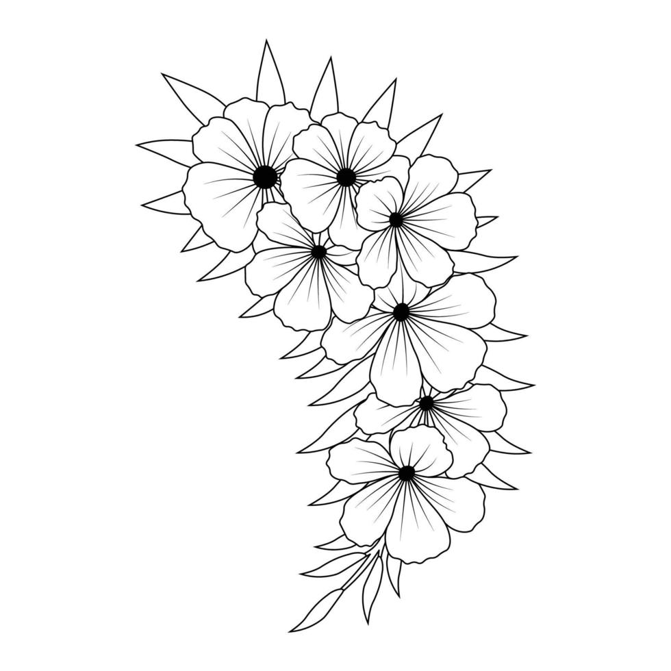 illustration in relaxation coloring page template with doodle style line drawing flower vector