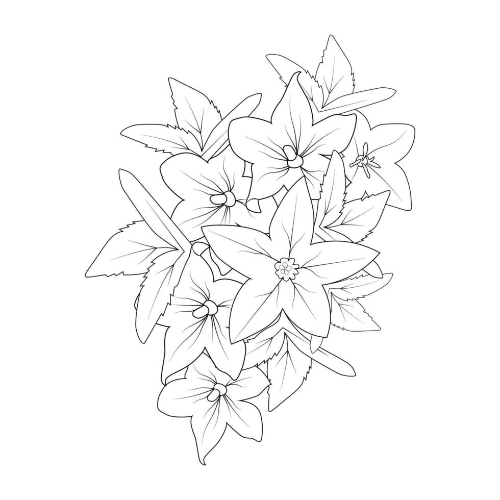 bell flower drawing coloring page of doodle style print graphic element vector