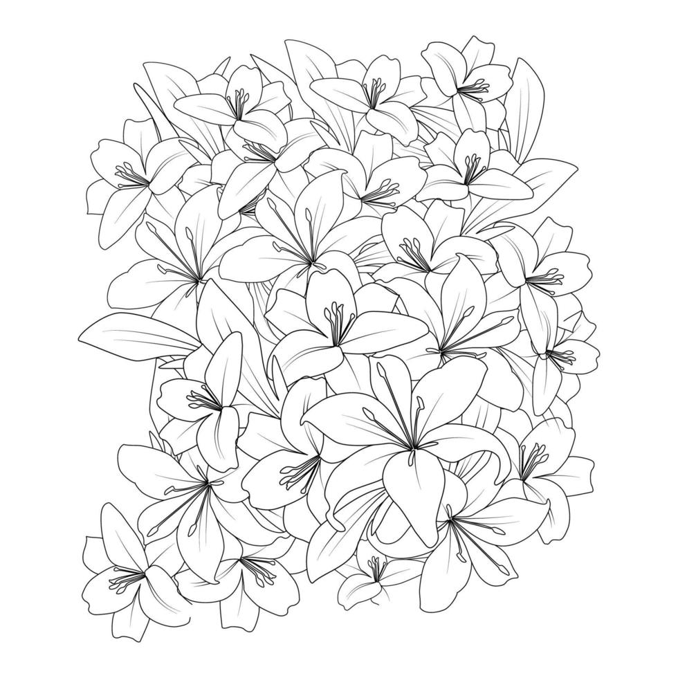 wedding background of doodle lily flower line art drawing for printing element vector