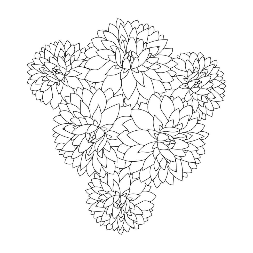 dahlia o dalia flor página para colorear de ilustraciones vectoriales en boceto dibujado a mano estilo garabato arte lineal vector