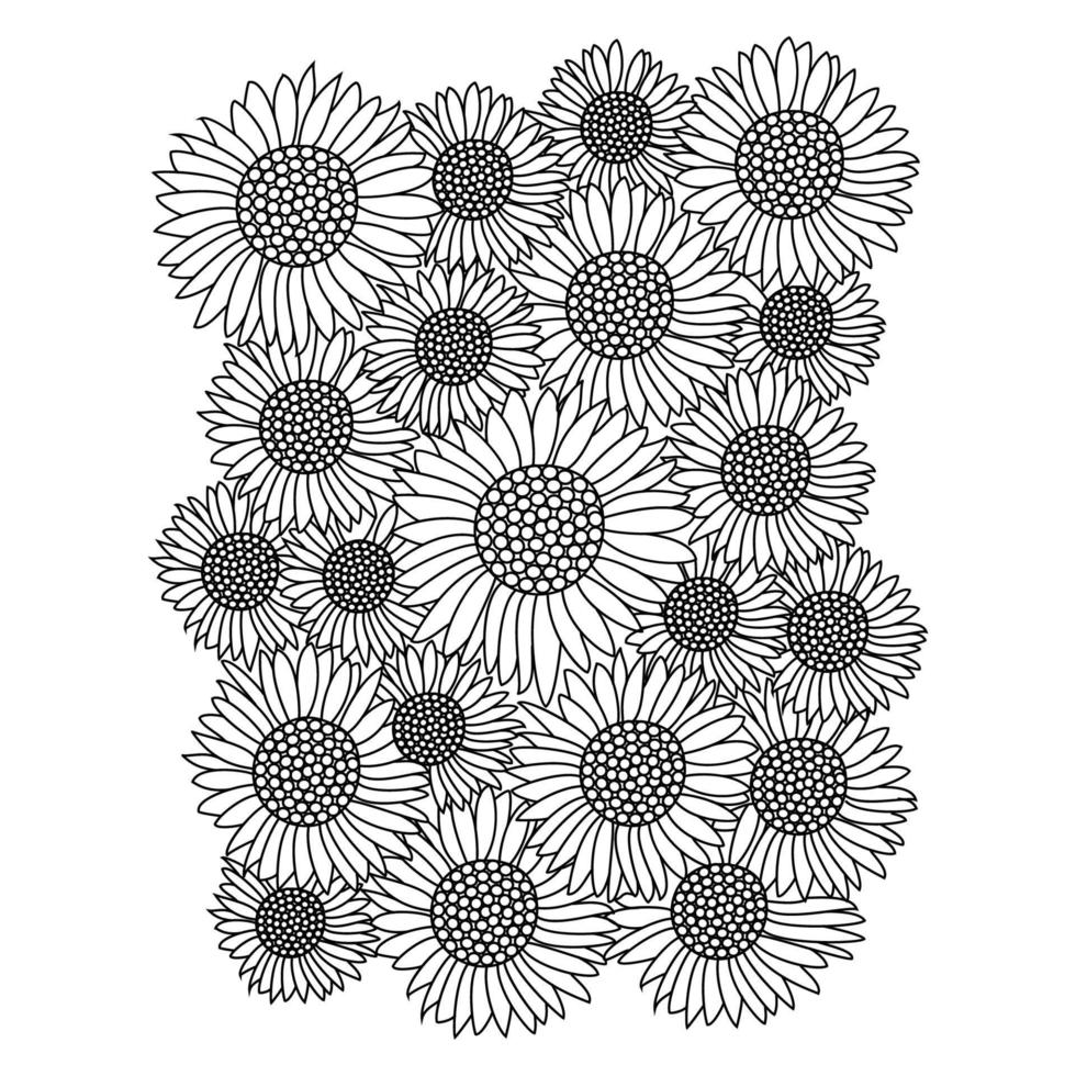 Sunflower hand drawn line art for coloring page and freehand sketch drawing for adult antistress coloring book vector