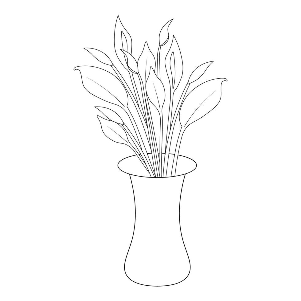 vector flower vase coloring book page drawing of continuous line art