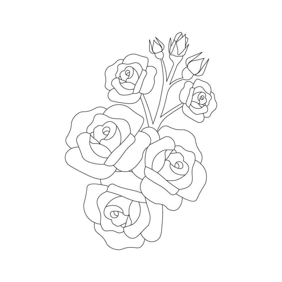 roses flower doodle repeat pattern with line art coloring page drawing of monochrome sketch design vector