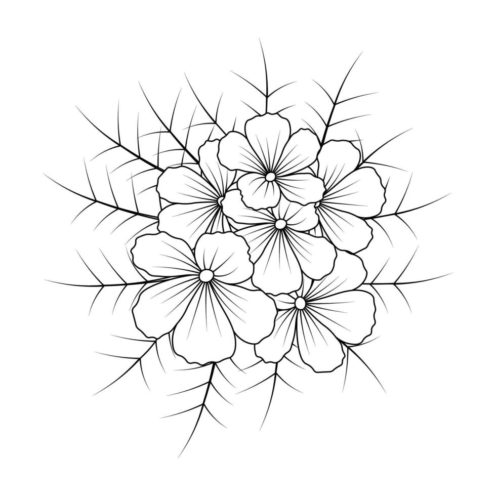 beautiful line drawing flower coloring book page element design for vector
