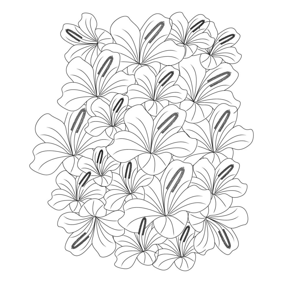Hibiscus flower line art drawing black stroke vector illustration sketch on white background