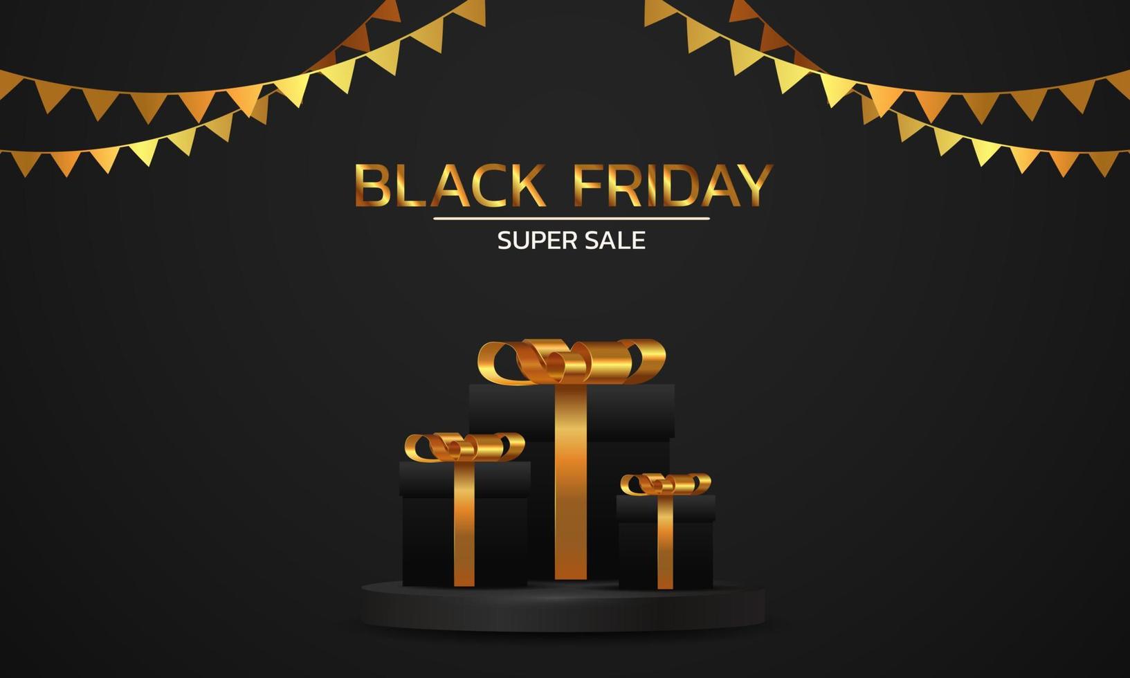 Black Friday Super Sale. Banner, poster on dark background. podium for sale. vector