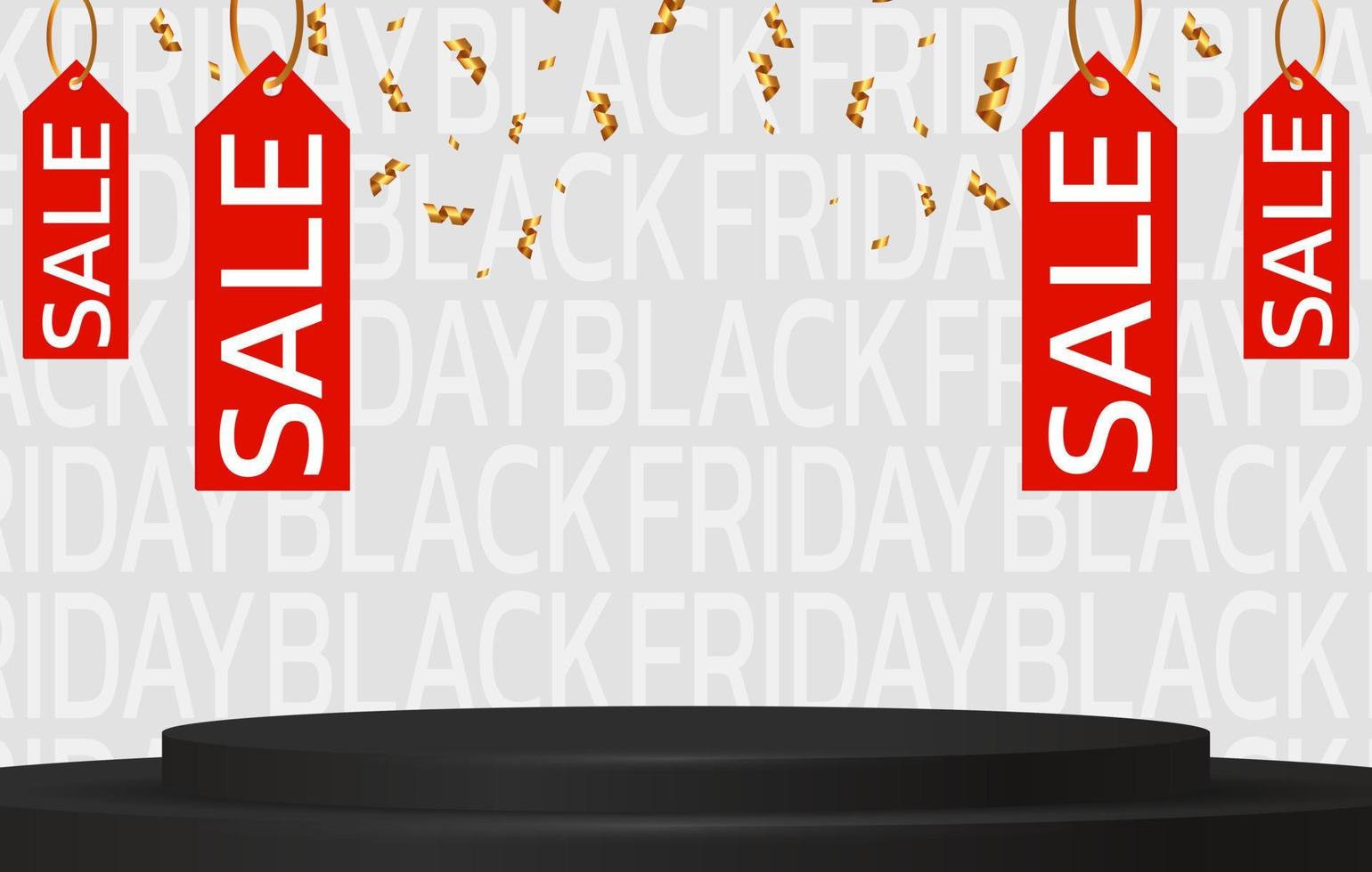 Black Friday Super Sale. Banner, poster on dark background. podium for sale vector