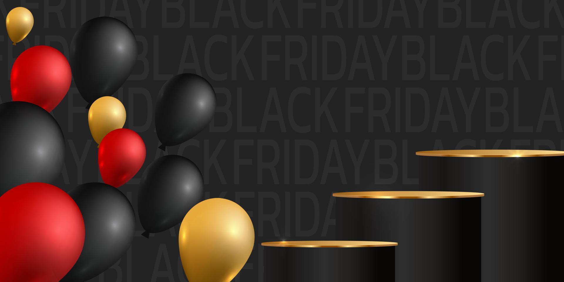 Black Friday Super Sale. Banner, poster on dark background. podium for sale. vector