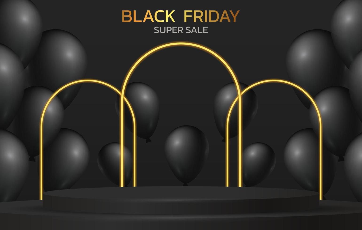 Black Friday Super Sale. Banner, poster on dark background. podium for sale. vector
