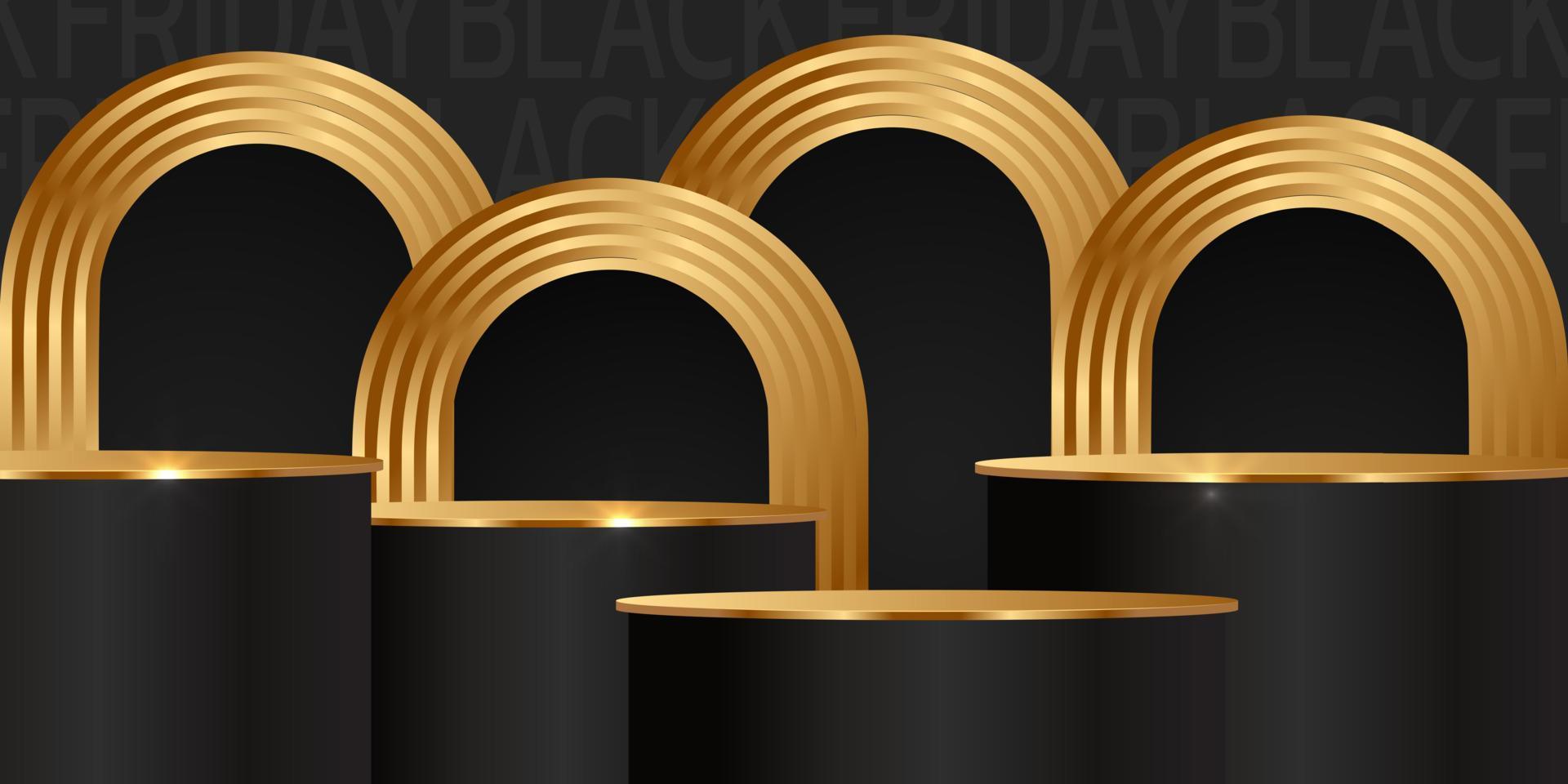 Black Friday Super Sale. Banner, poster on dark background. podium for sale. vector