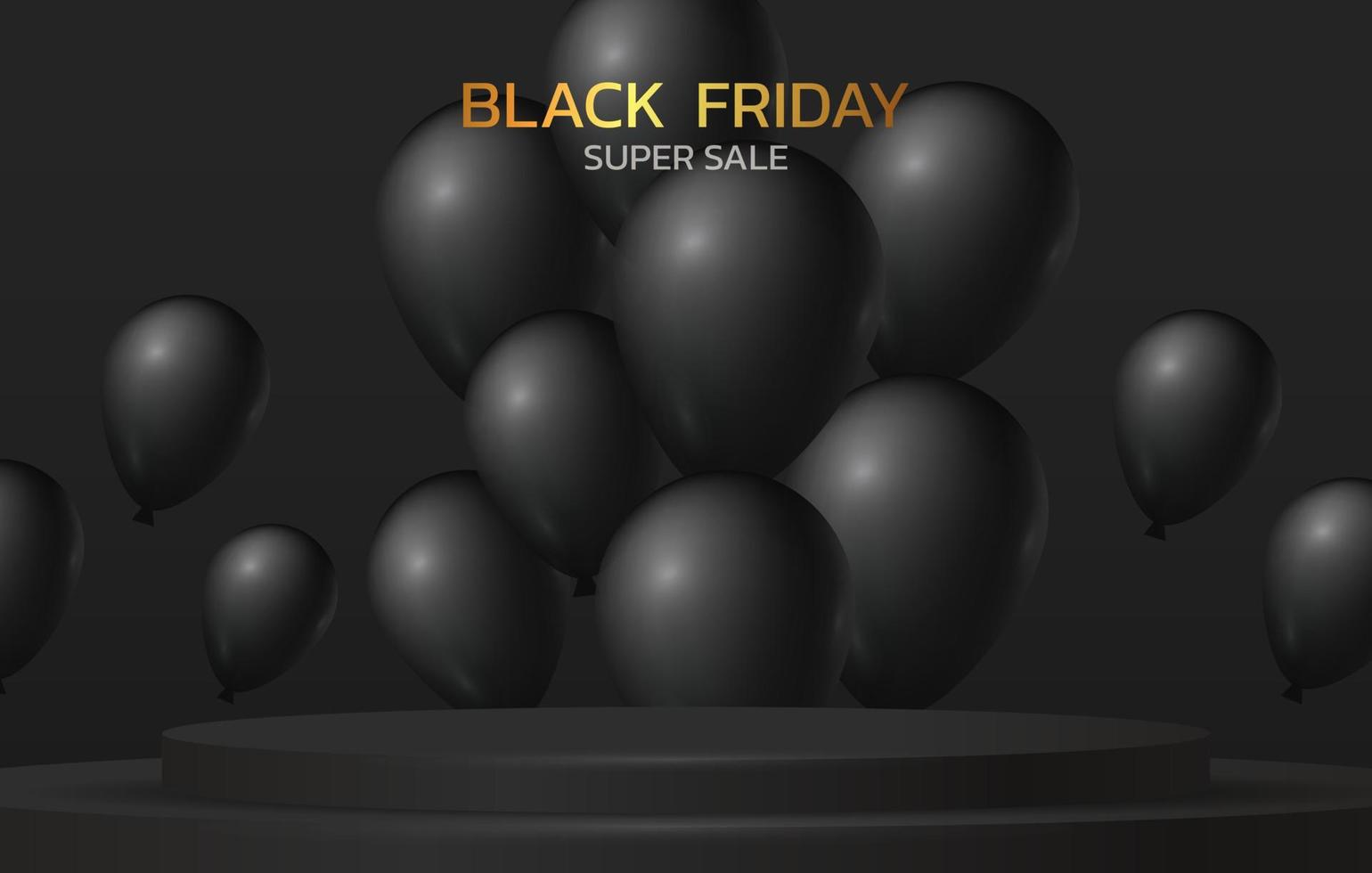 Black Friday Super Sale. Banner, poster on dark background. podium for sale. vector