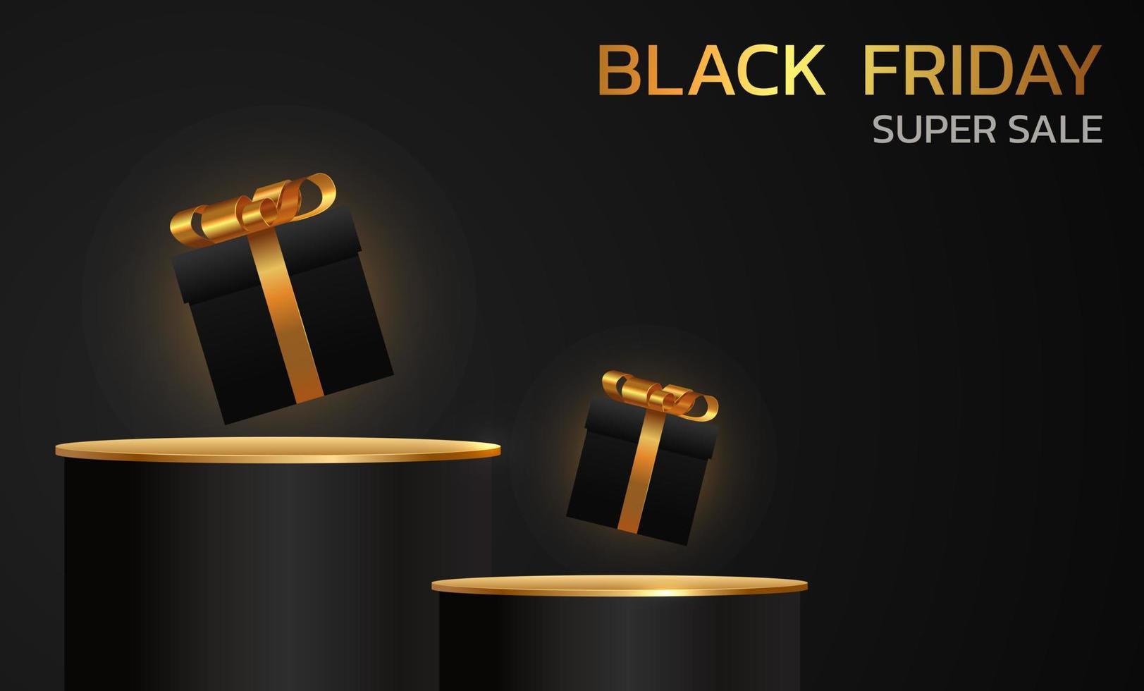 Black Friday Super Sale. Banner, poster on dark background. podium for sale. vector