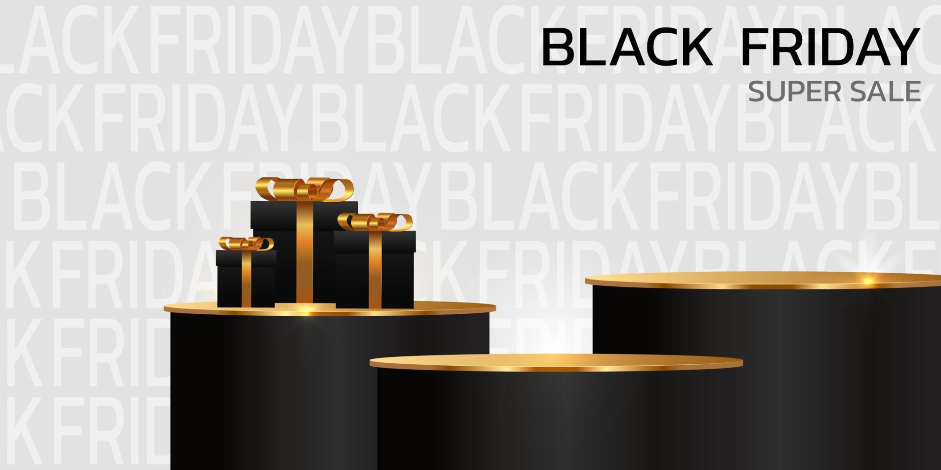 Black Friday Super Sale. Banner, poster on dark background. podium for sale vector