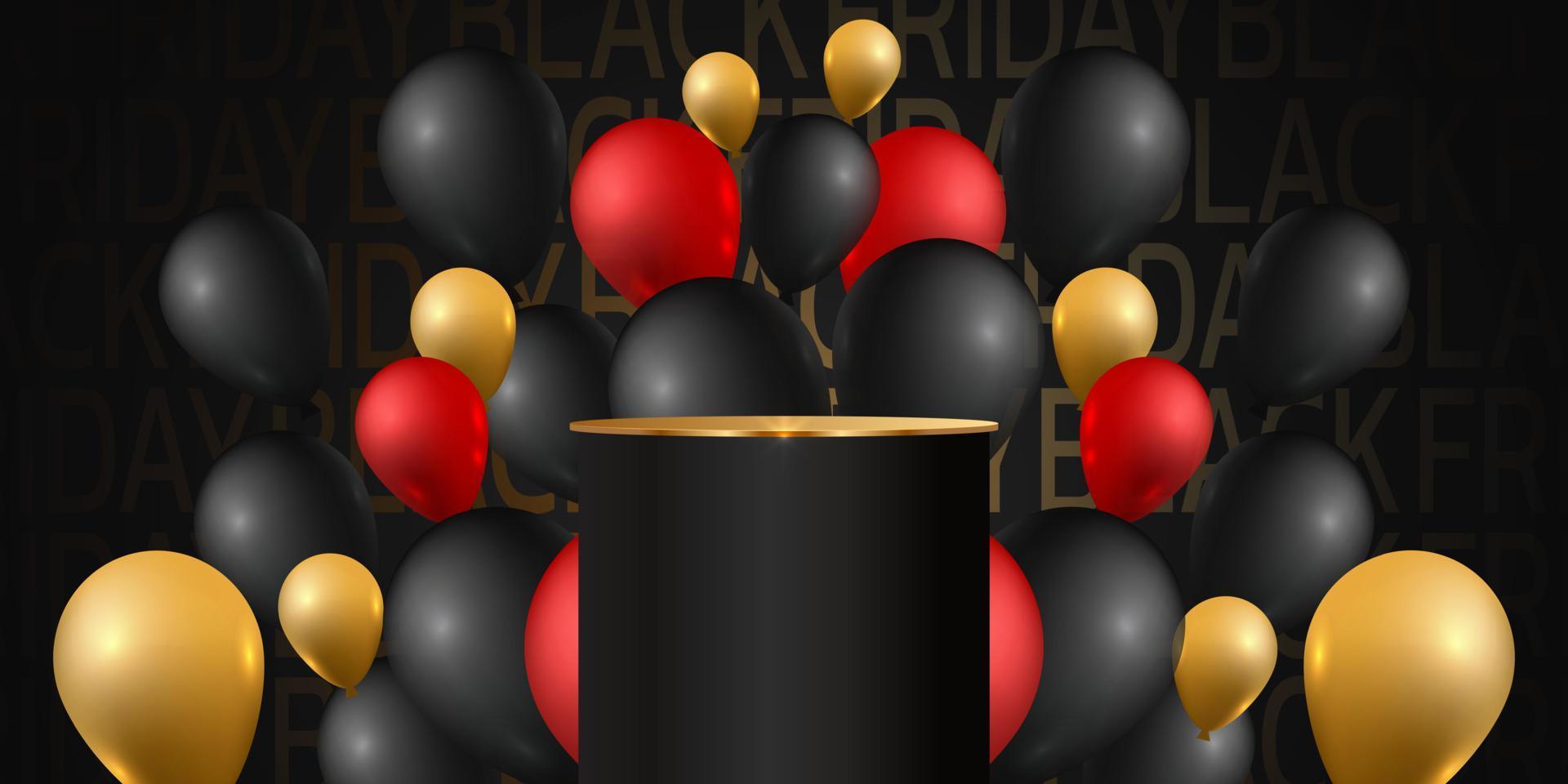 Black Friday Super Sale. Banner, poster on dark background. podium for sale. vector