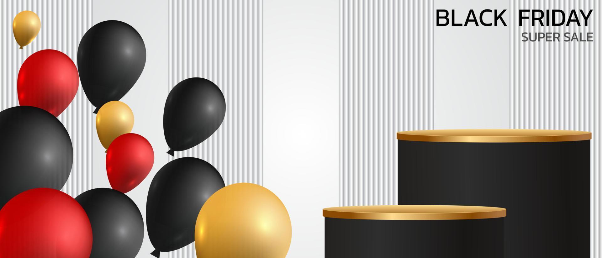 Black Friday Super Sale. Banner, poster on dark background. podium for sale vector