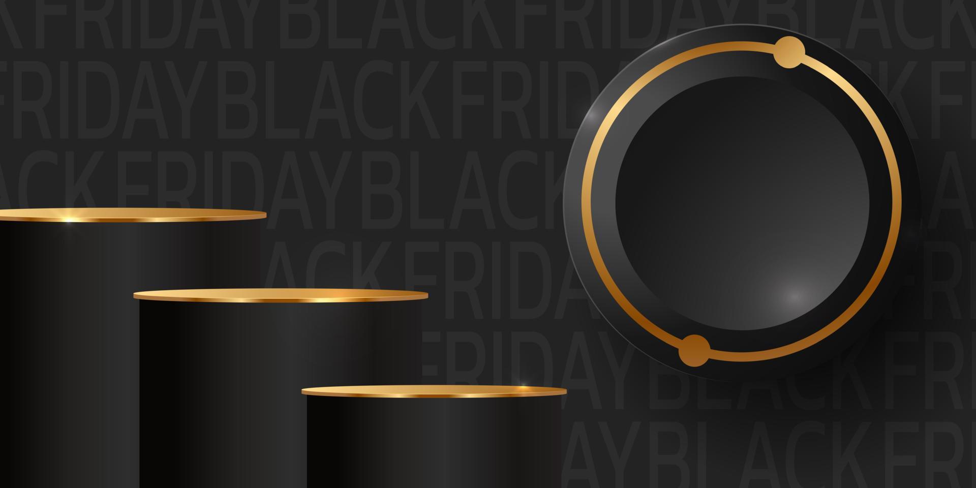Black Friday Super Sale. Banner, poster on dark background. podium for sale. vector