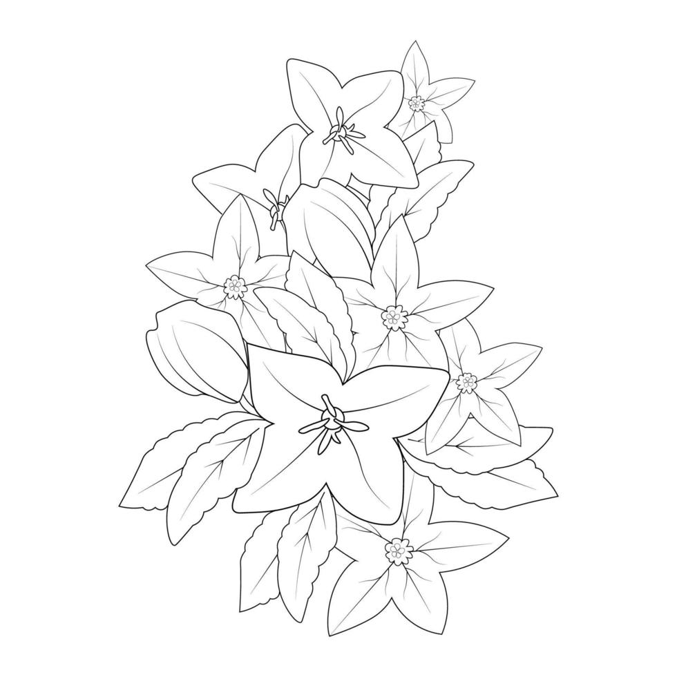 bell flower drawing coloring page of doodle style print graphic element vector