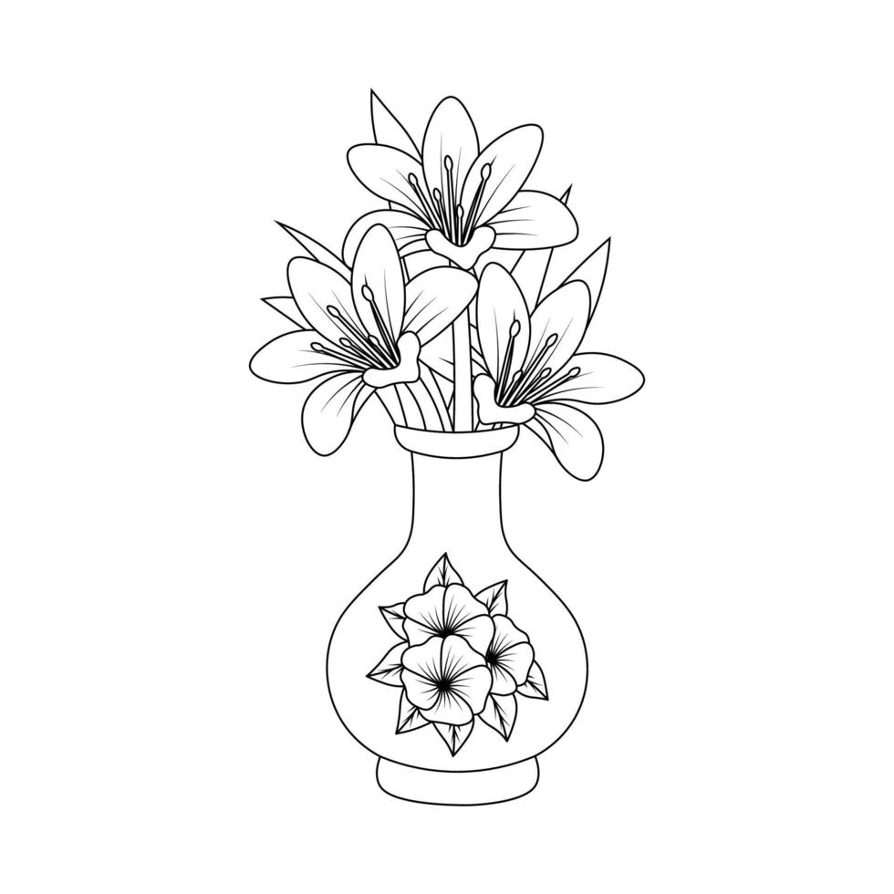 flower pot decorative isolated coloring book page illustration for kids vector