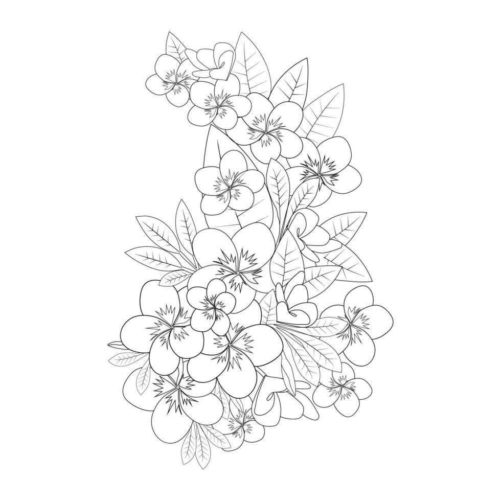 plumeria flower doodle coloring page outline vector illustration of isolated in white background