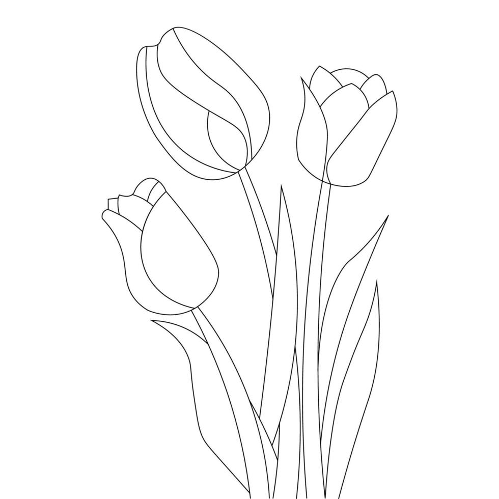 tulip flower line art coloring page for kid drawing of black stroke design vector