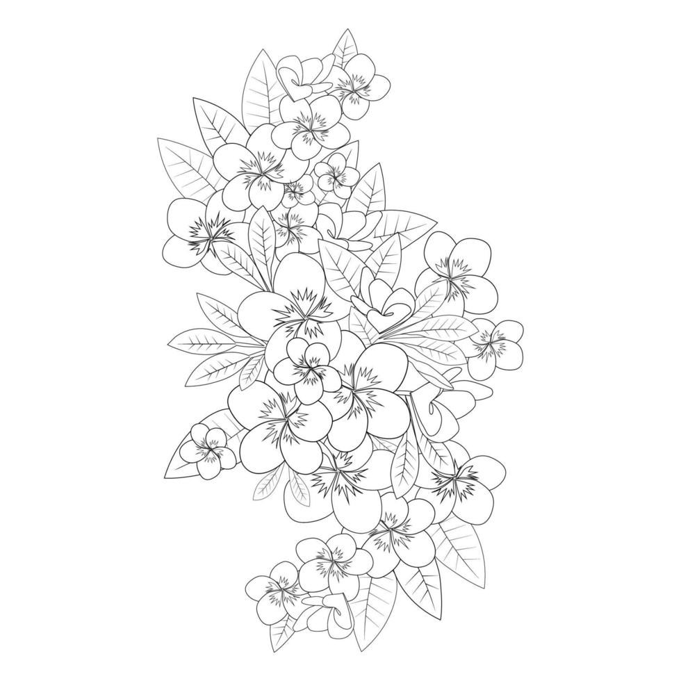 plumeria flower doodle coloring page outline vector illustration of isolated in white background
