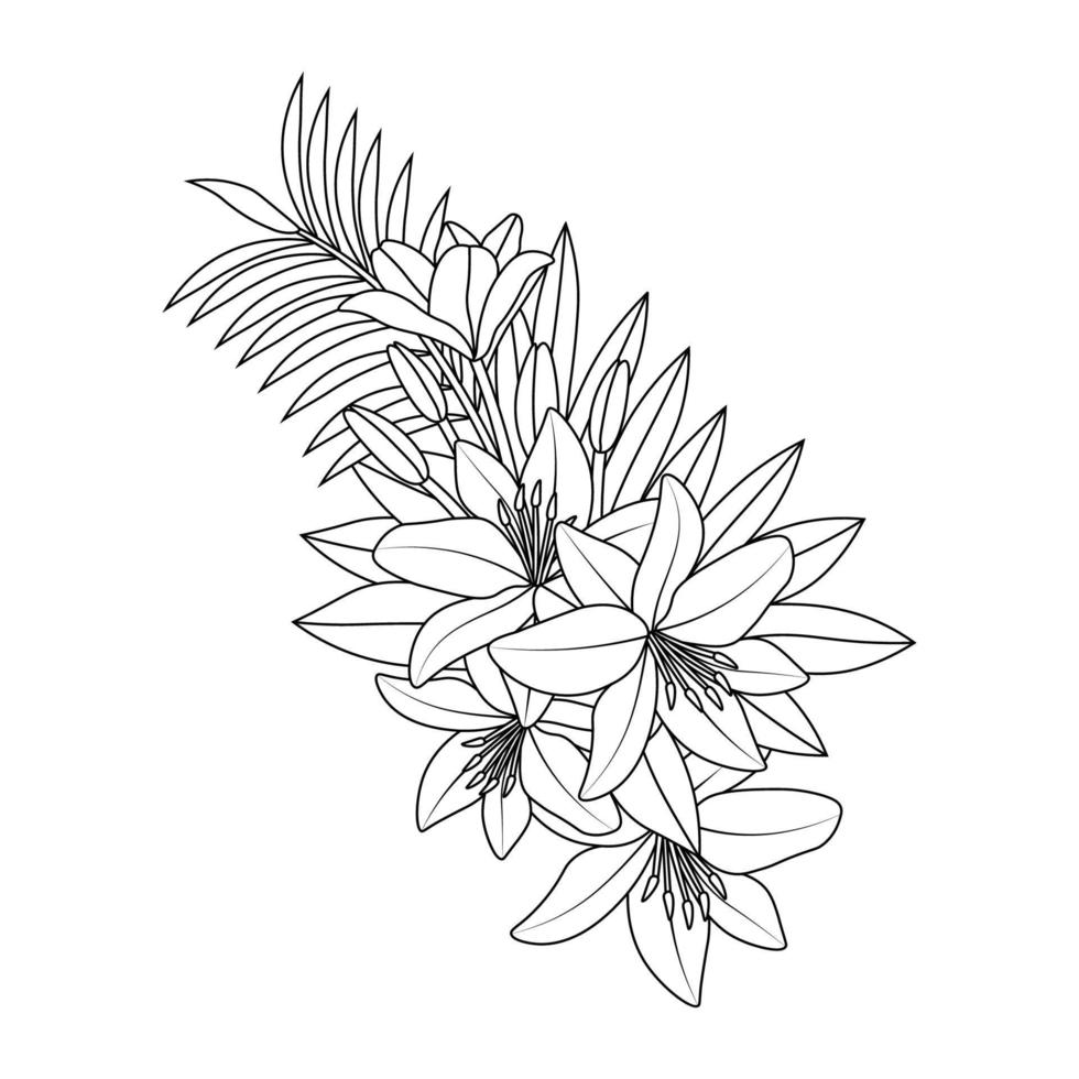 flor de dibujo de línea gráfica vectorial de hermosa ilustración en plantilla de coloración de relajación vector