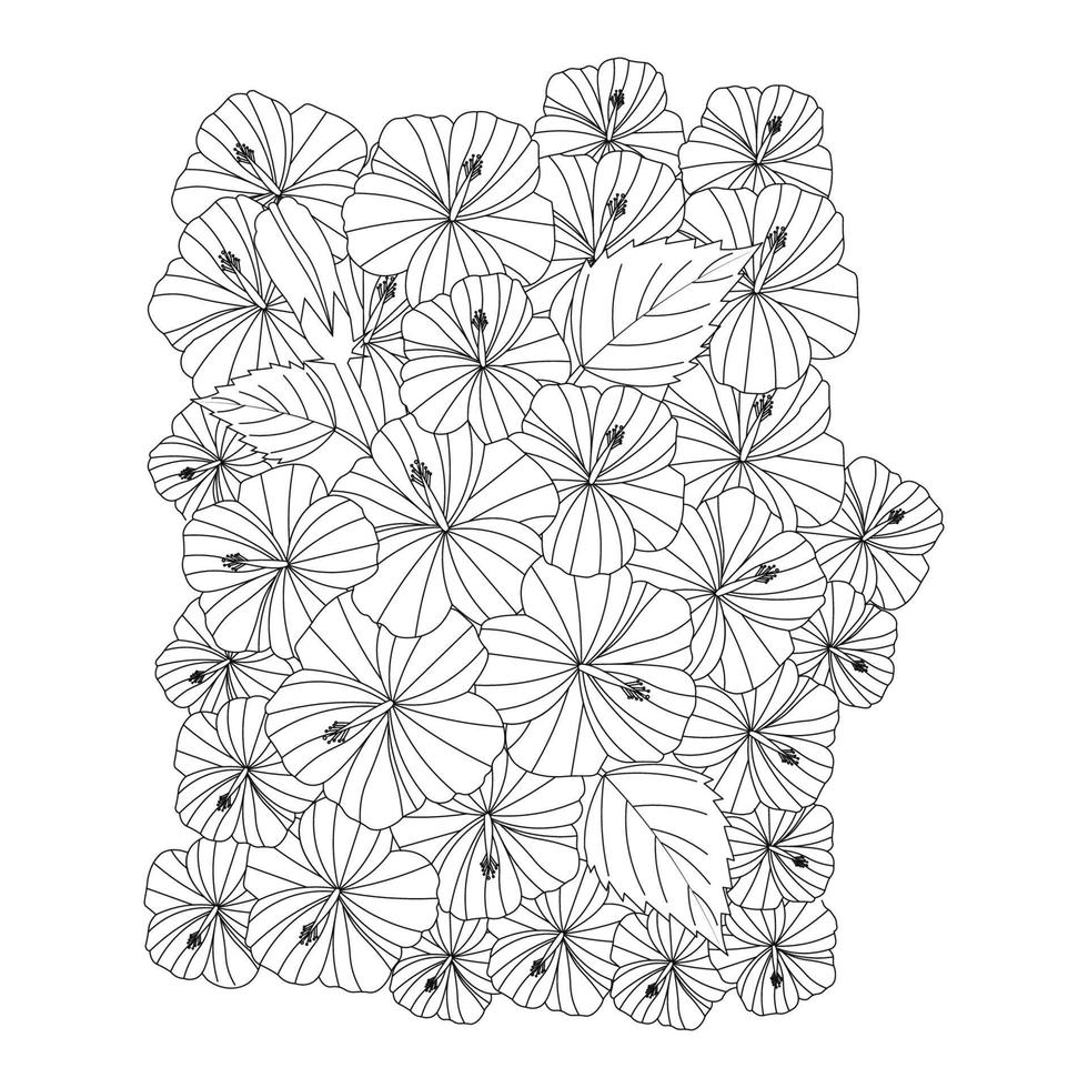 china rose flower vector line art design on black and white background for coloring page