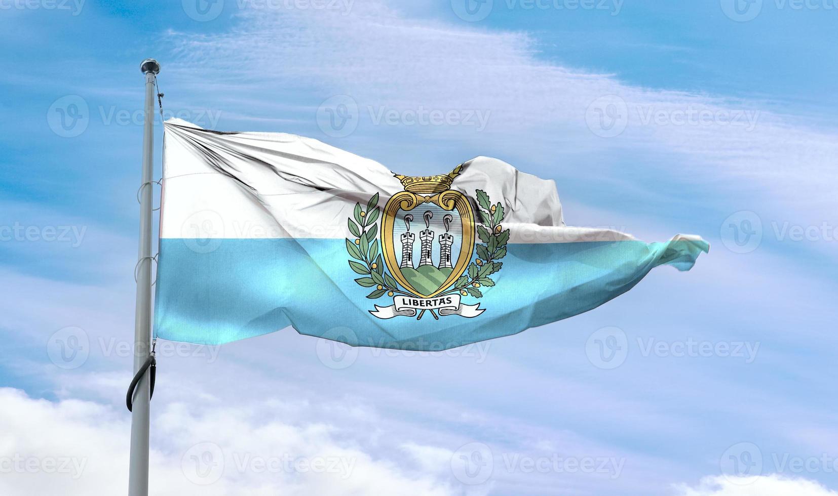 Ilustración 3d de una bandera de san marino - bandera de tela ondeante realista. foto