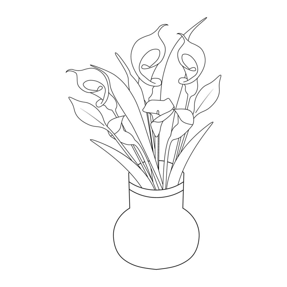 flowerpot coloring page with vector graphic object line drawing