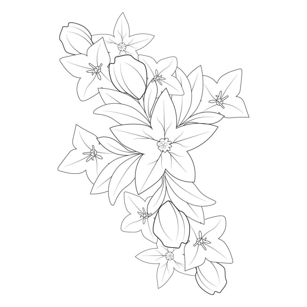 bell flower drawing coloring page of doodle style print graphic element vector